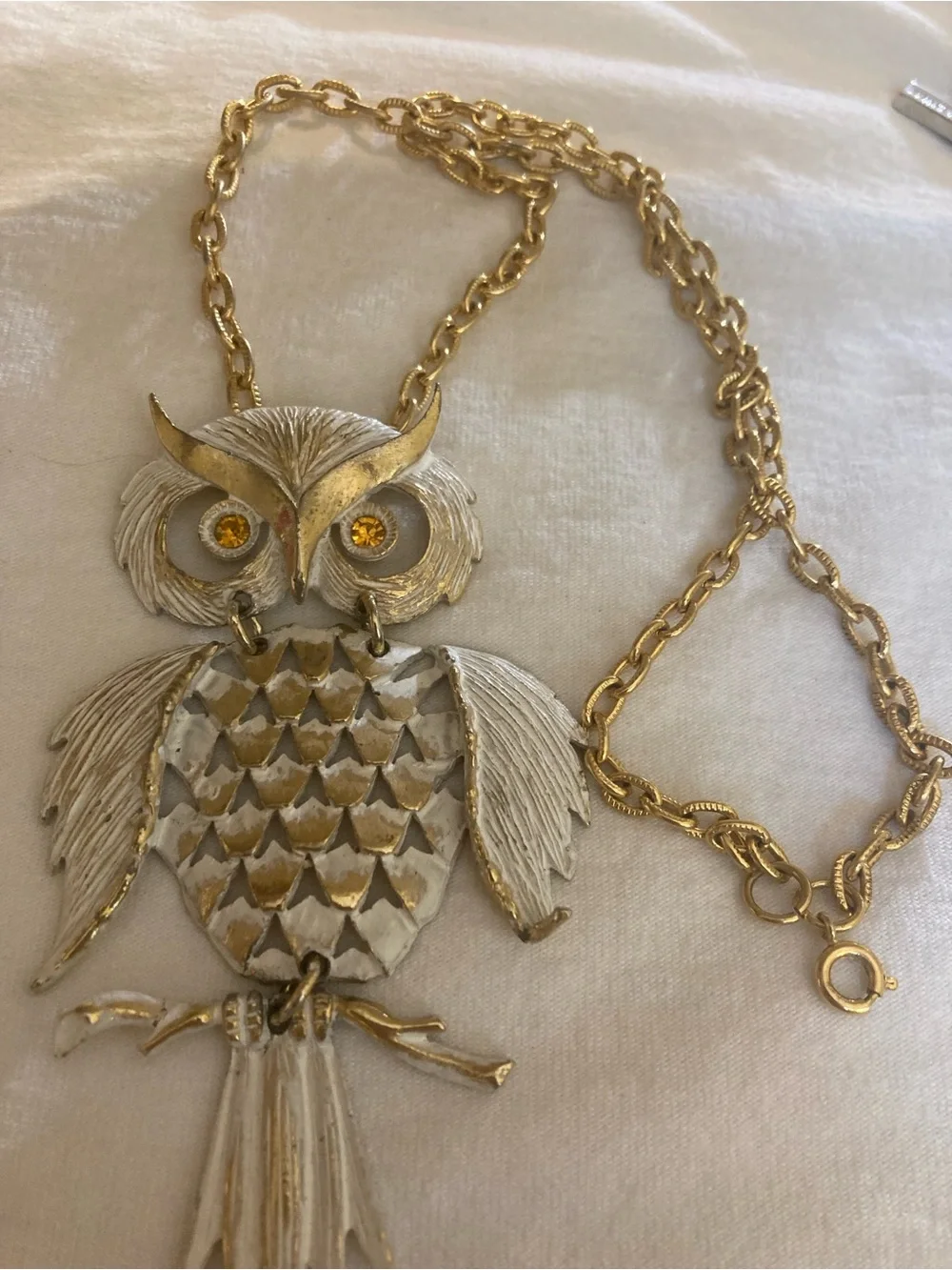 Large Articulated Owl Vintage Pendant Necklace